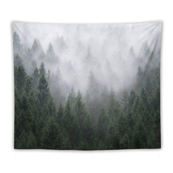 Home Is A Feeling   Misty Retro Fall Wilderness Fairytale Evergreen Forest With Trees Covered In Magic Fog Season Tapestry