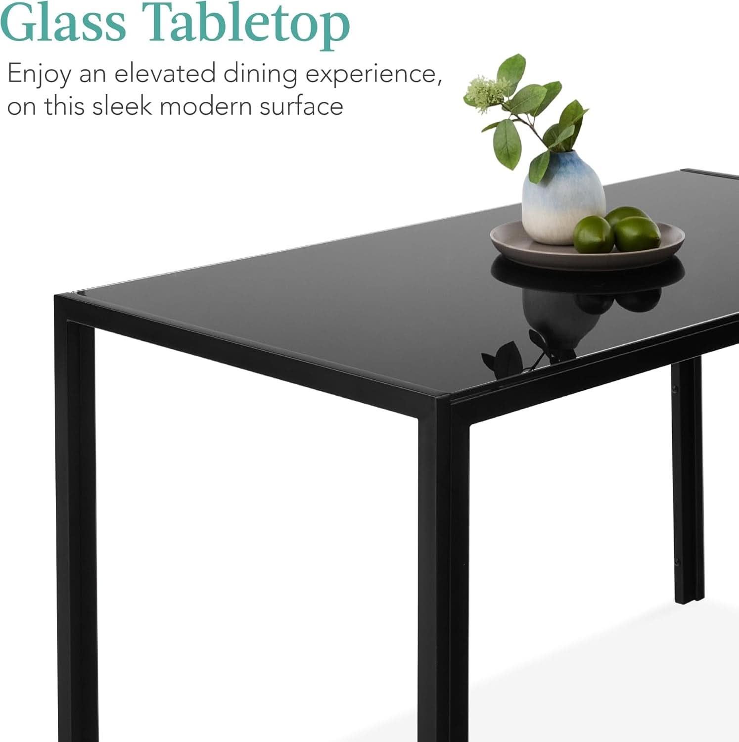 Tempered Glass Ultra Lux Countertop Dining Table Set Black 51 Inch