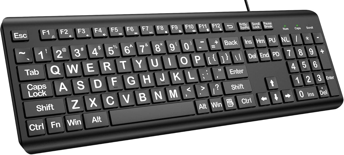 Large Print Wired Keyboard – 4X Oversized Letters for Visually Impaired, Seniors & Beginners