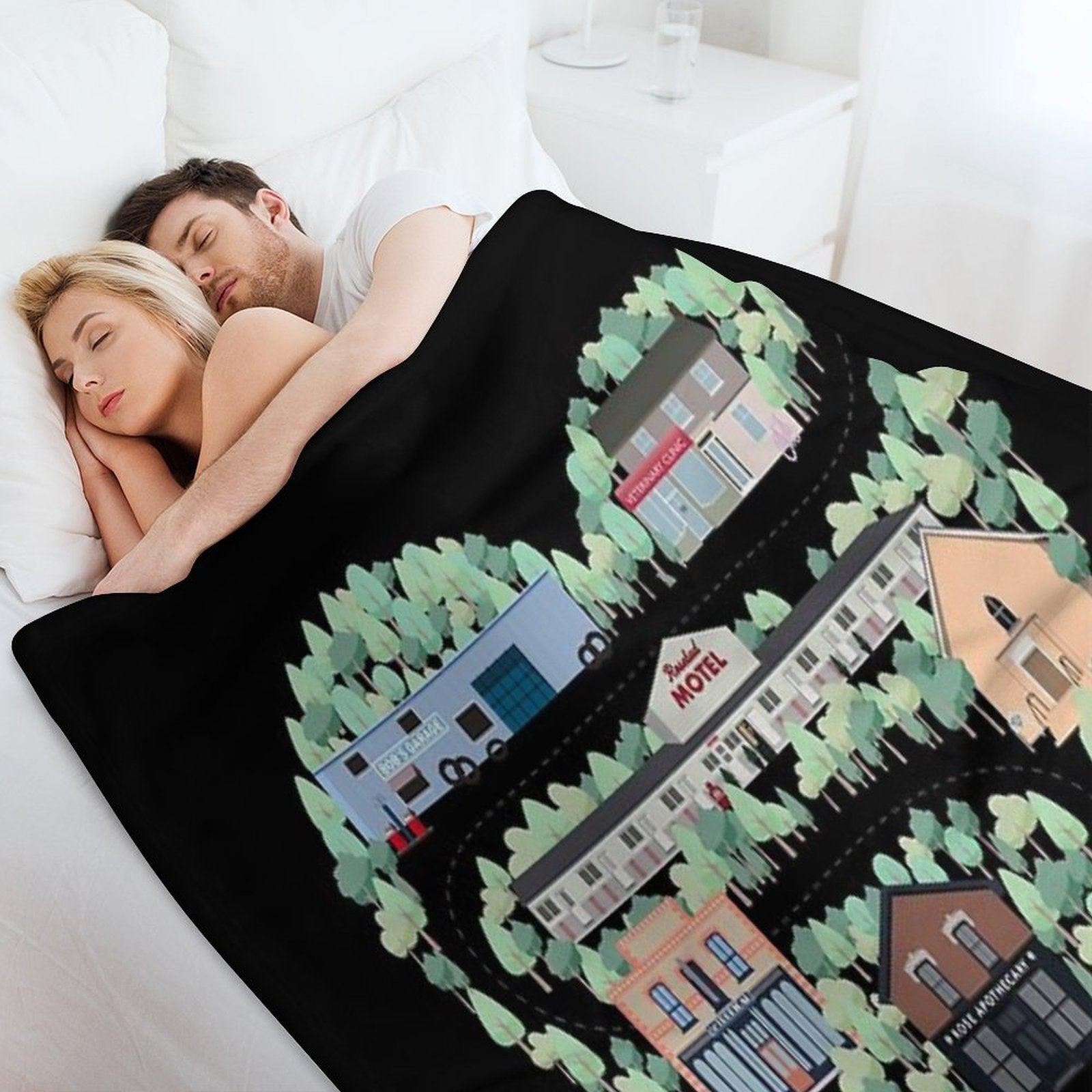I Love The Town of Schitt's Creek, Where Everyone Fits In. From The Rosebud Motel to Rose Apothecary, A Drawing of The Schitt's Throw Blanket