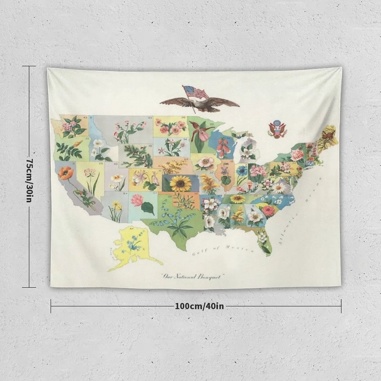 Vintage US State Flower Map Tapestry