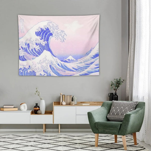 Great Wave Pastel Aesthetic Kawaii Pink Kanagawa Japanese Tapestry
