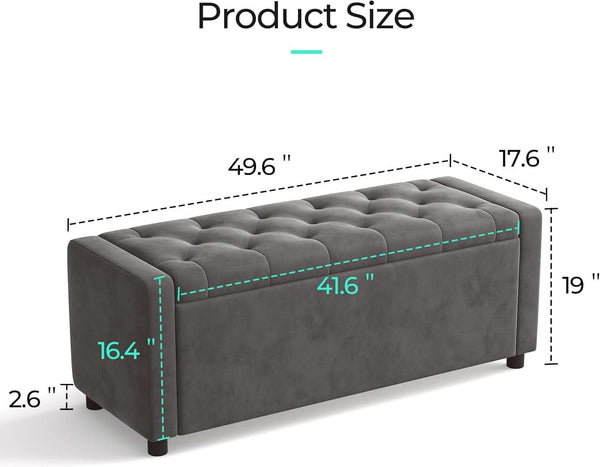 50 Inch Grey Luxurious Upholstered Storage Ottoman