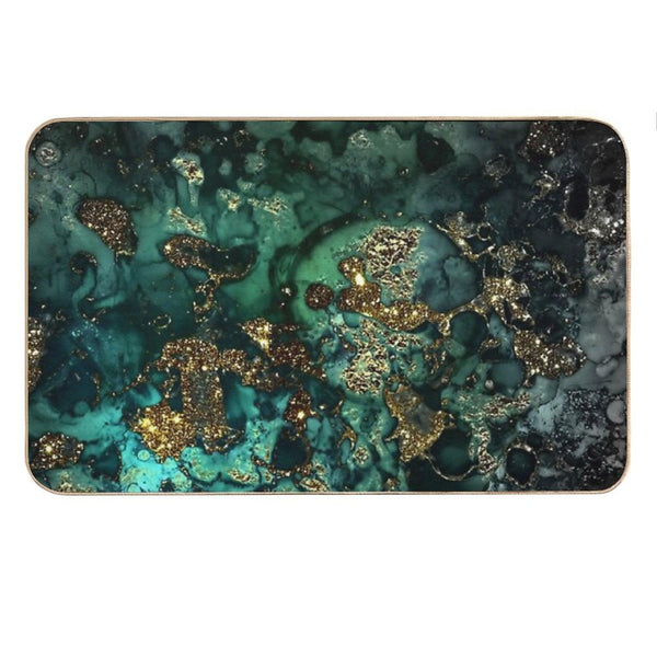 Gold Indigo Faux Malachite Marble Bath Mat
