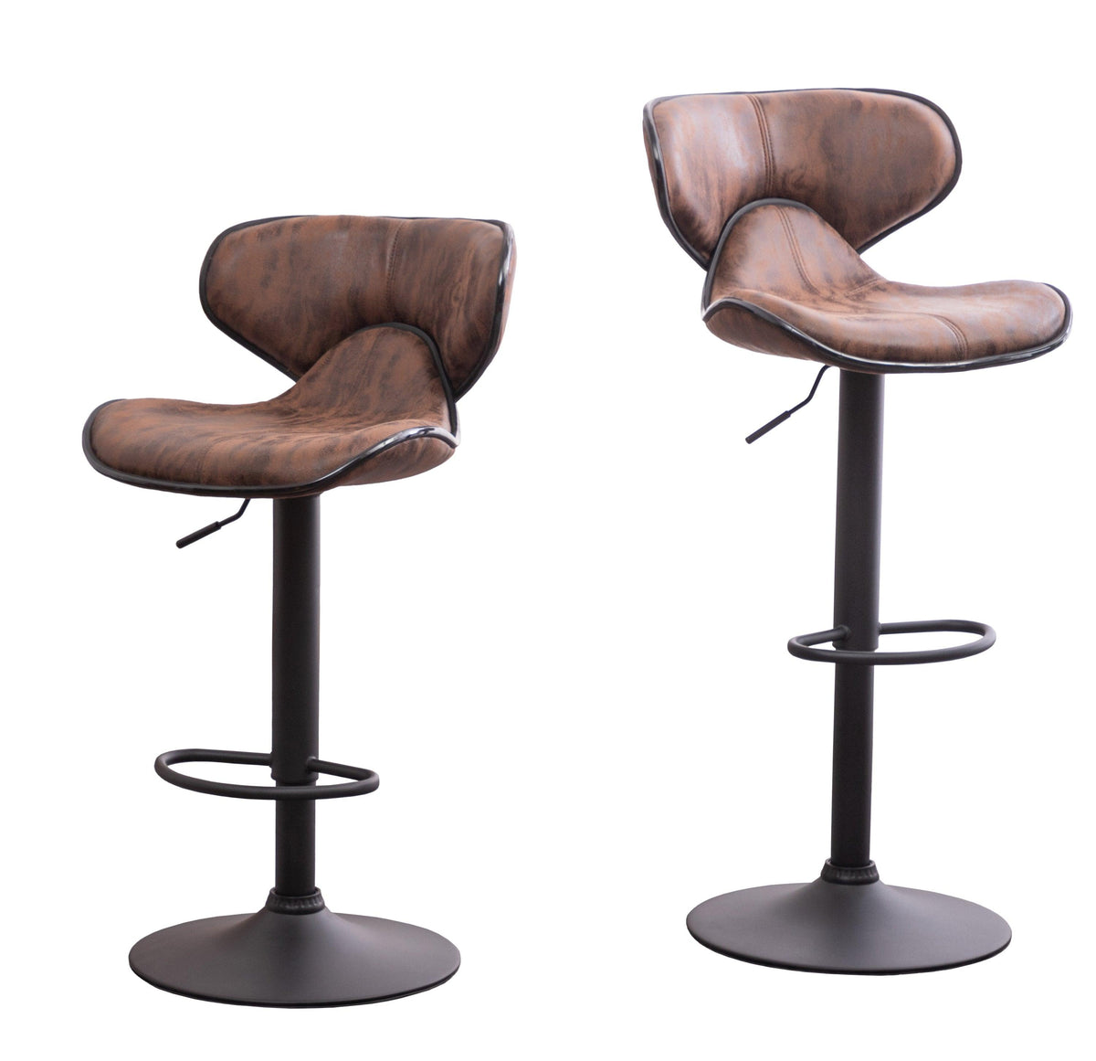 Brown Weathered Upholstered Adjustable Swivel Bar Stools with Chrome Base – Set of 2