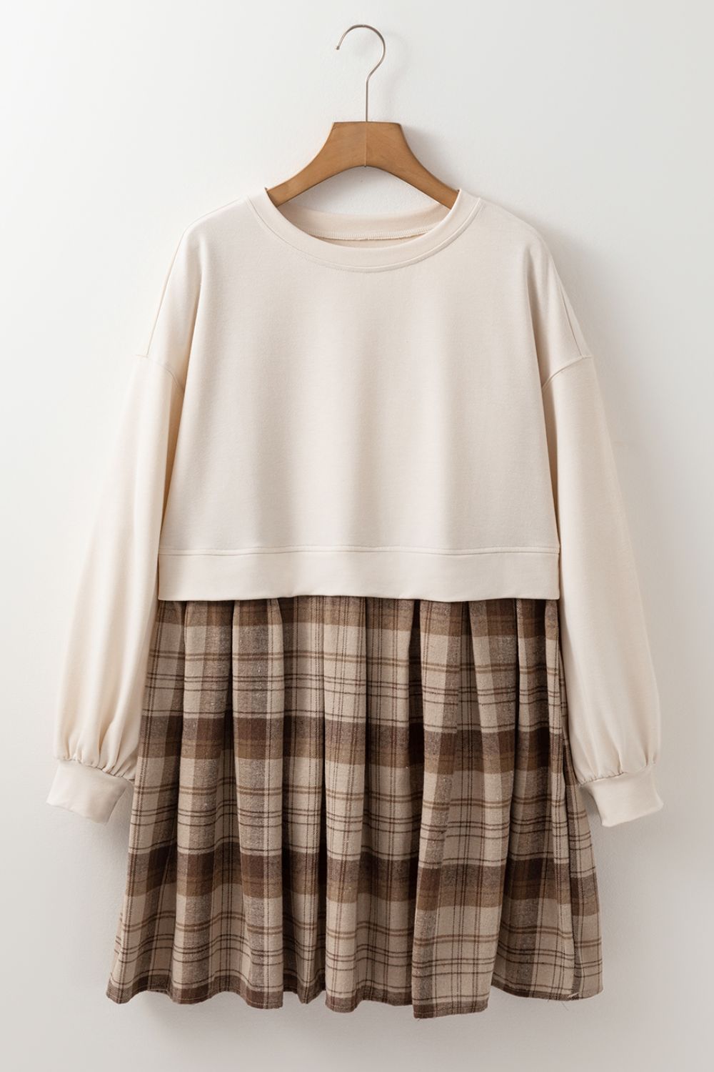 Vintage Plaid Round Neck Long Sleeve Mini Dress Cozy & Stylish Dress Retro Design Dress For Party