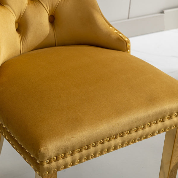 Nikki Collection Modern Tufted Solid Wood Velvet Upholstered Dining Chair with Gold Legs