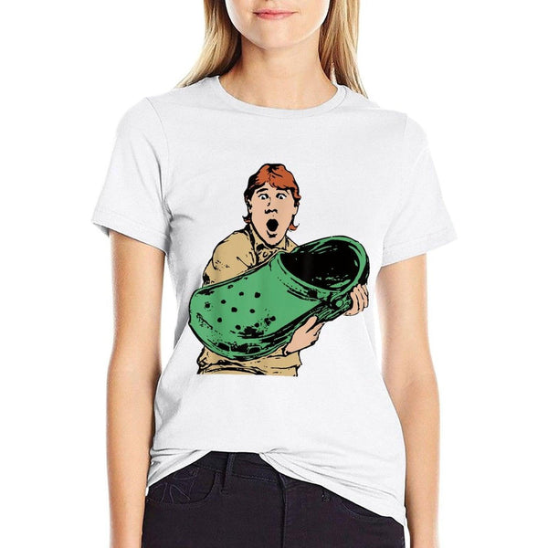 Crikey A Croc Funny Australian Crocodile Man  Ribbed Collar T-Shirt