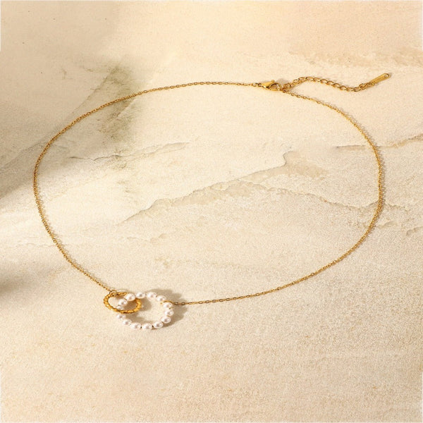Gold & Pearl Hoop Link Pendant Necklace