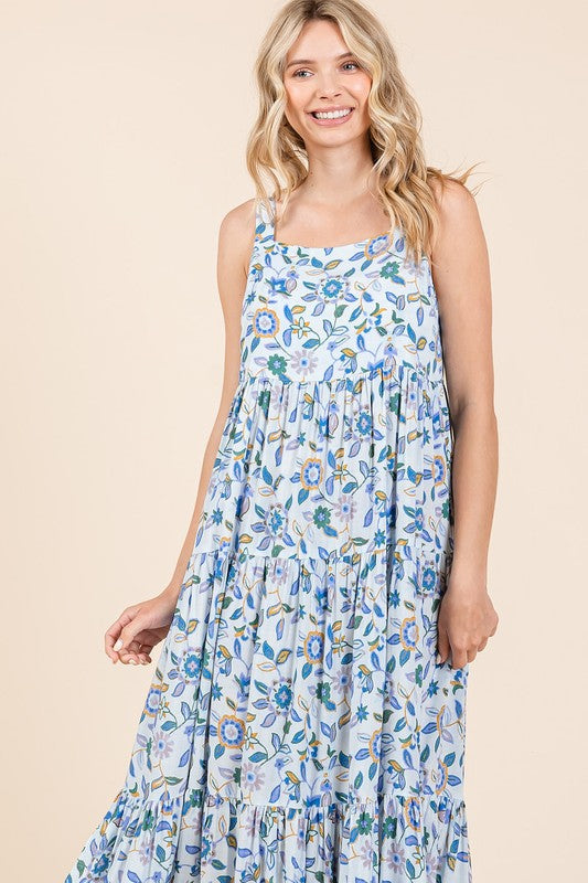 New Flower Print Tiered Sleeveless Empire Maxi Dress – Elegant, Playful and Feminine Floral Maxi Dress with Whimsical Layers