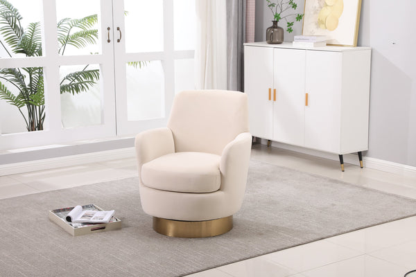 Beige Orange Velvet Swivel Barrel Chair