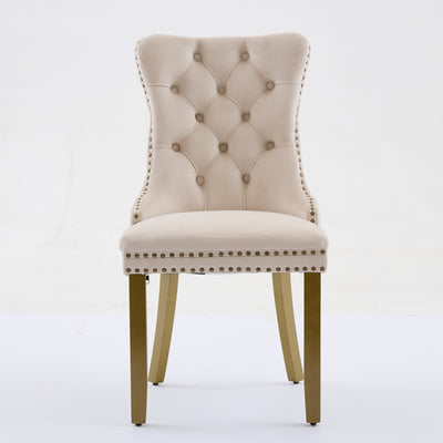 Mid-Century Modern Tufted Velvet Dining Chairs with Lion Head Pull Ring and Nailhead Trim