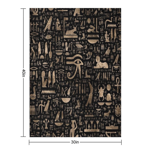 Ancient Egyptian Hieroglyphs - Black And Gold Quick-dry Throw Blanket
