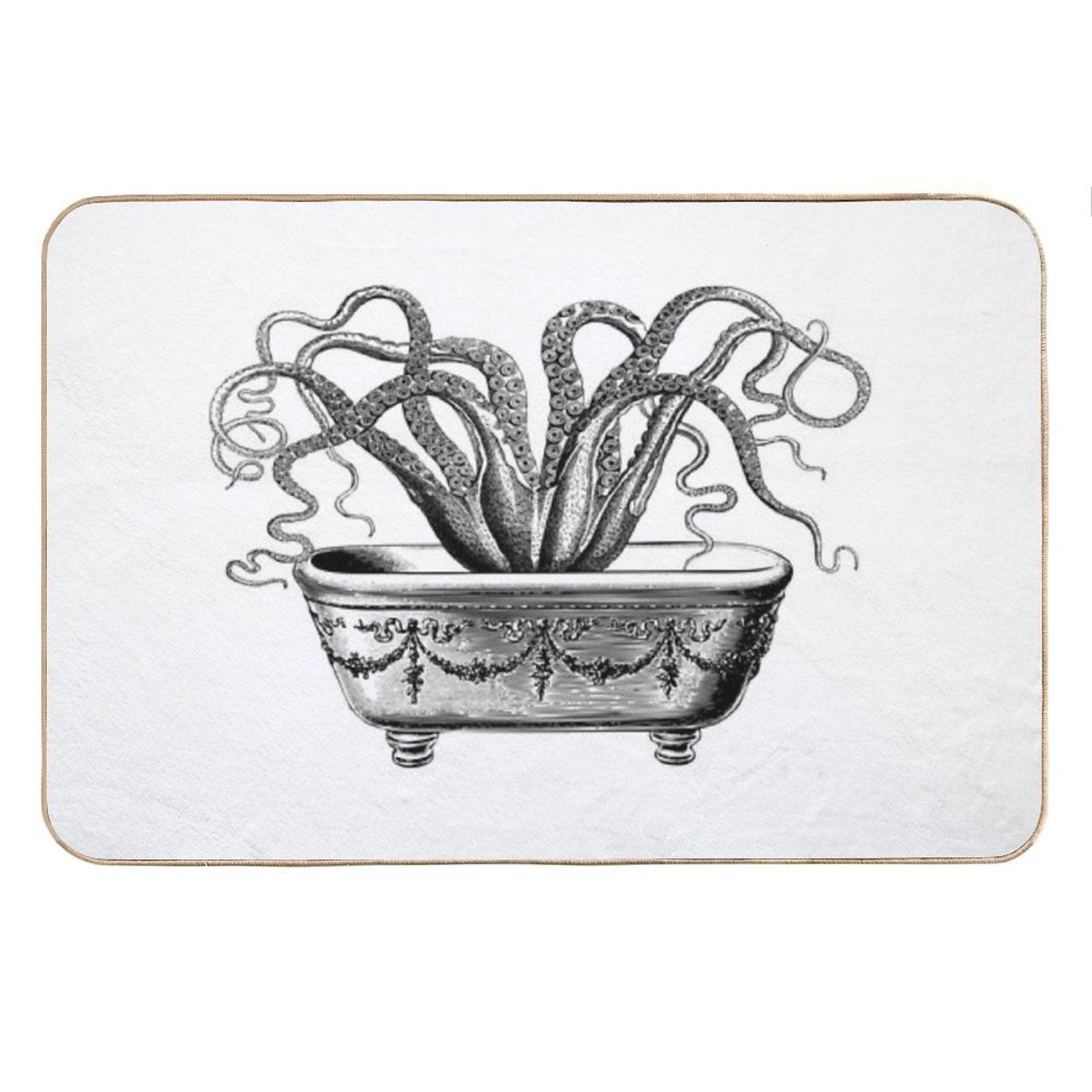 Tentacles in The Tub  Octopus in Bath  Vintage Octopus  Black And White Bath Mat