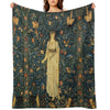 LADY FLORA, GREENERY, FOREST ANIMALS ,PHEASANT BIRDS ,RABBITS Blue Green Floral Tapestry Easy Care Throw Blanket