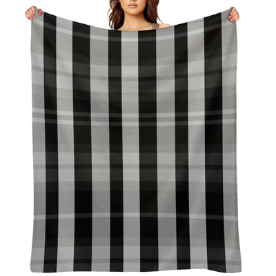 Black And White Evander Hand Drawn Textured Plaid Pattern Versatility Throw Blanket