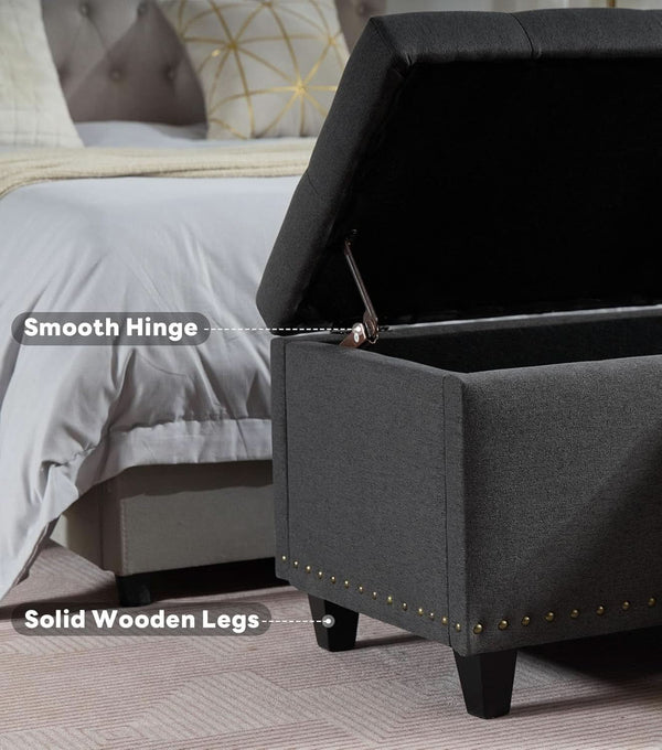 50.8 Inches Gray Upholstered Storage Ottoman Bench