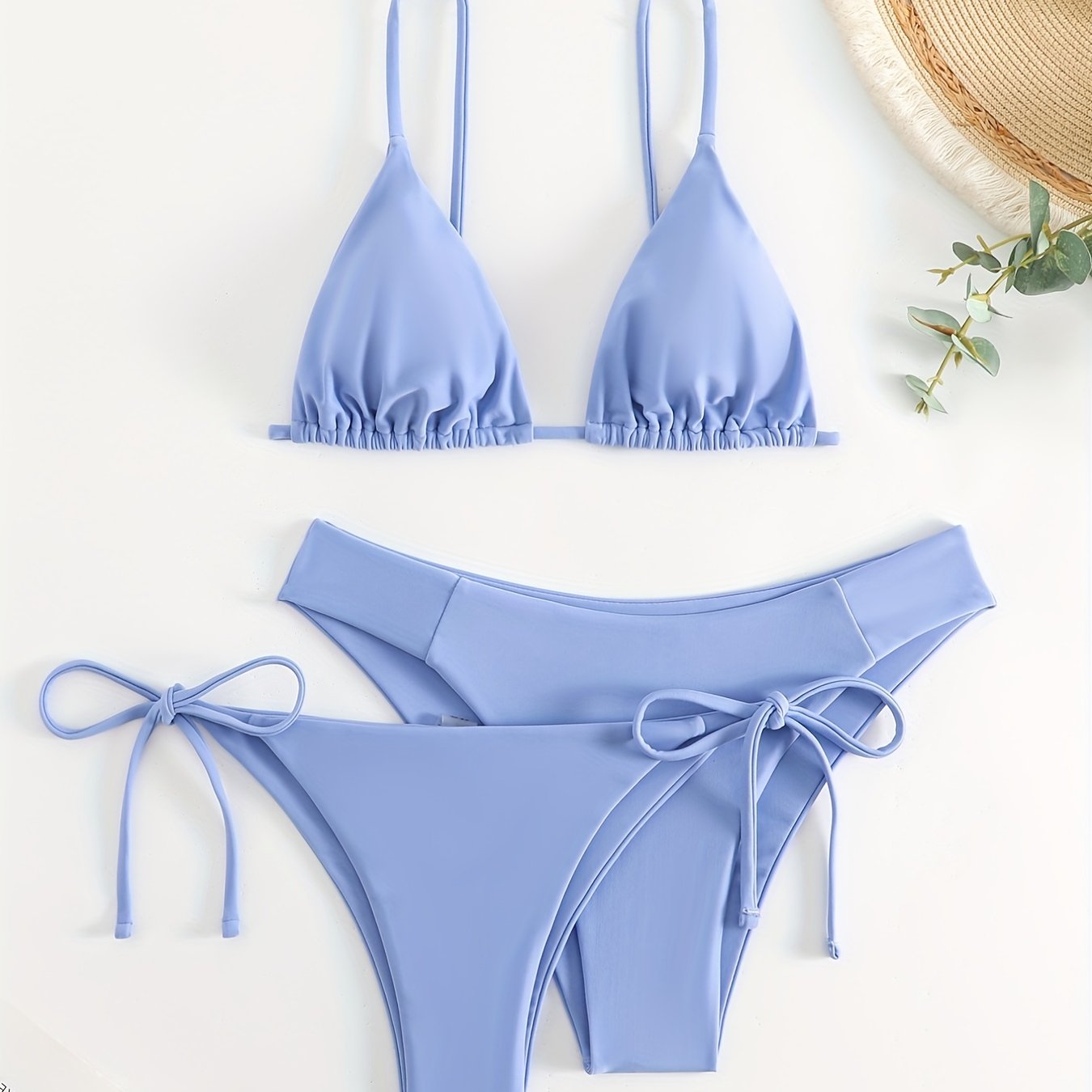 Essential Edge 3-Piece Bikini Set for Women – Solid Color High-Cut Triangle Top Two-Style Bottoms with Side Lace-Up Design & Quick-Drying Comfort – Versatile Women's Swimwear for Summer Pool Beach & Travel