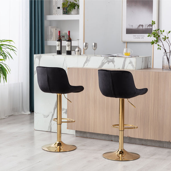 Chrome Footrest & Base Swivel Height-Adjustable Velvet Golden-Leg Bar Stool