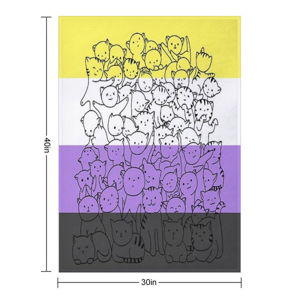Nonbinary Enby Cat Pride Flag Plush Throw Blanket