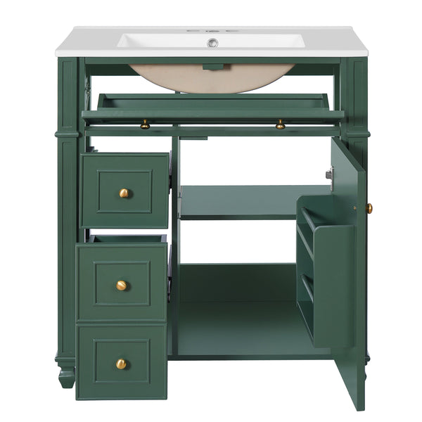 Bathroom Vanity with Ceramic Sink Basin, Cabinet with Soft-Close Doors and Organizer