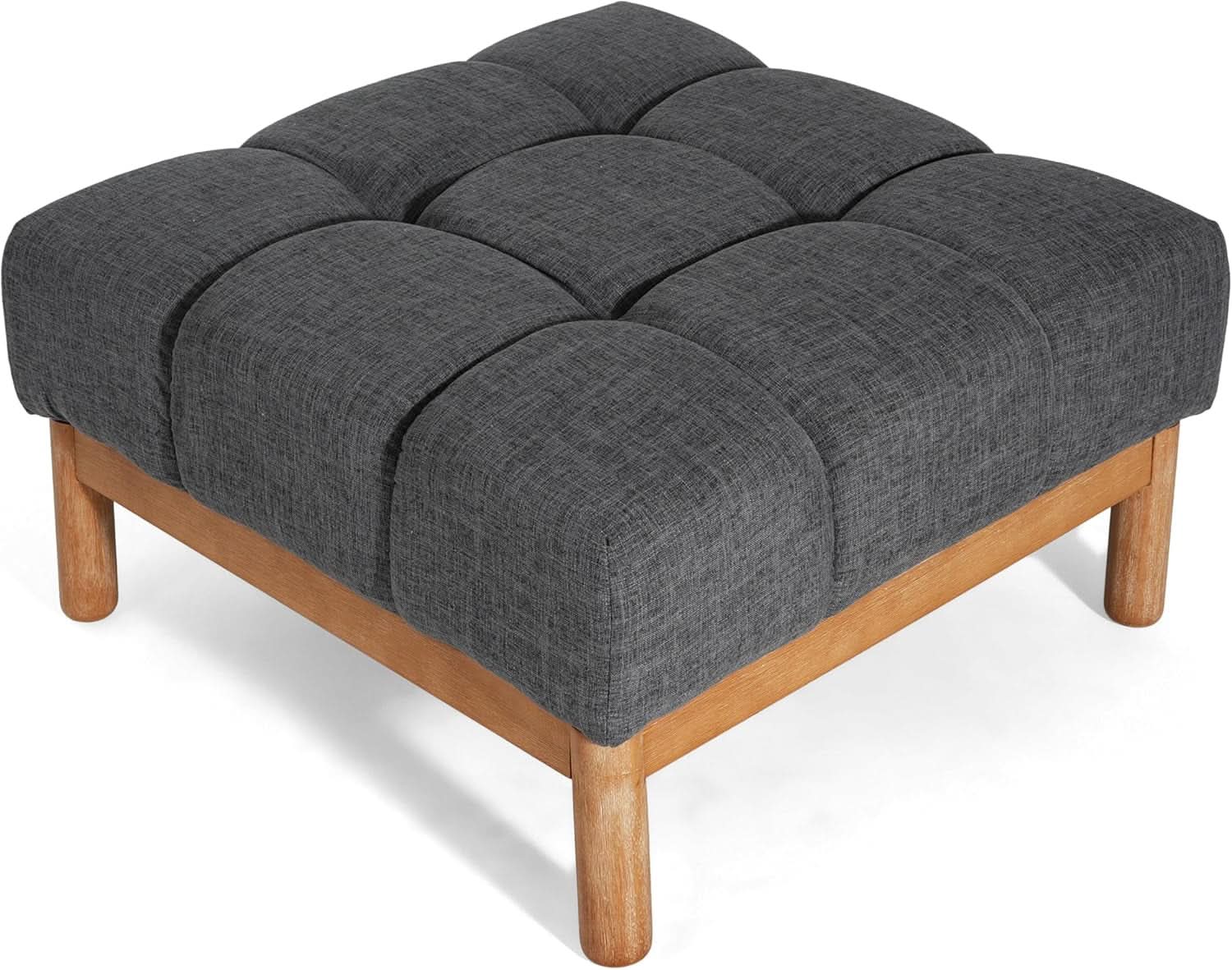 Modern Gray Fabric Ottoman With Walnut Finish WoodFrame