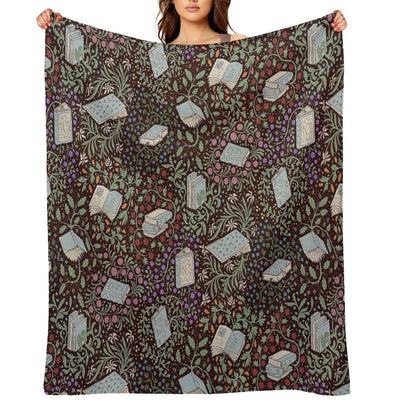 Books in Flower Plush Throw Blanket