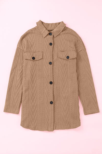 Retro Camel Full Size Drop Shoulder Jacket With Button-Up Design Women Jacket