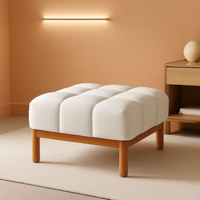 Square White Upholstered Ottoman Featuring Dense Foam