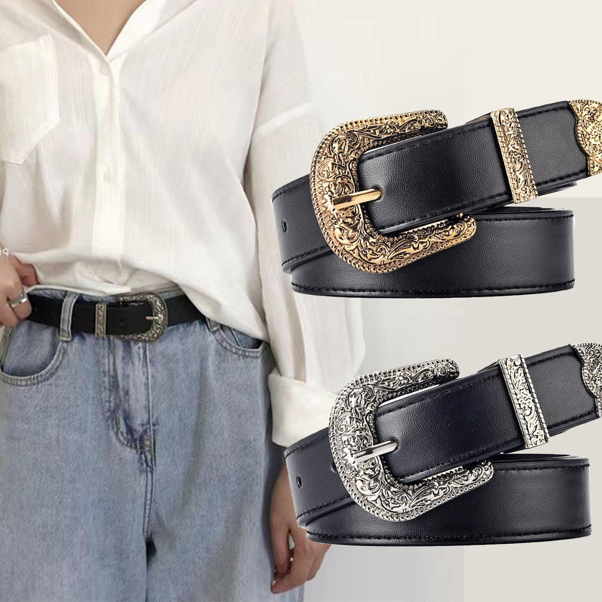 Fashion Retro All-match Carved Buckle European And American Belt
