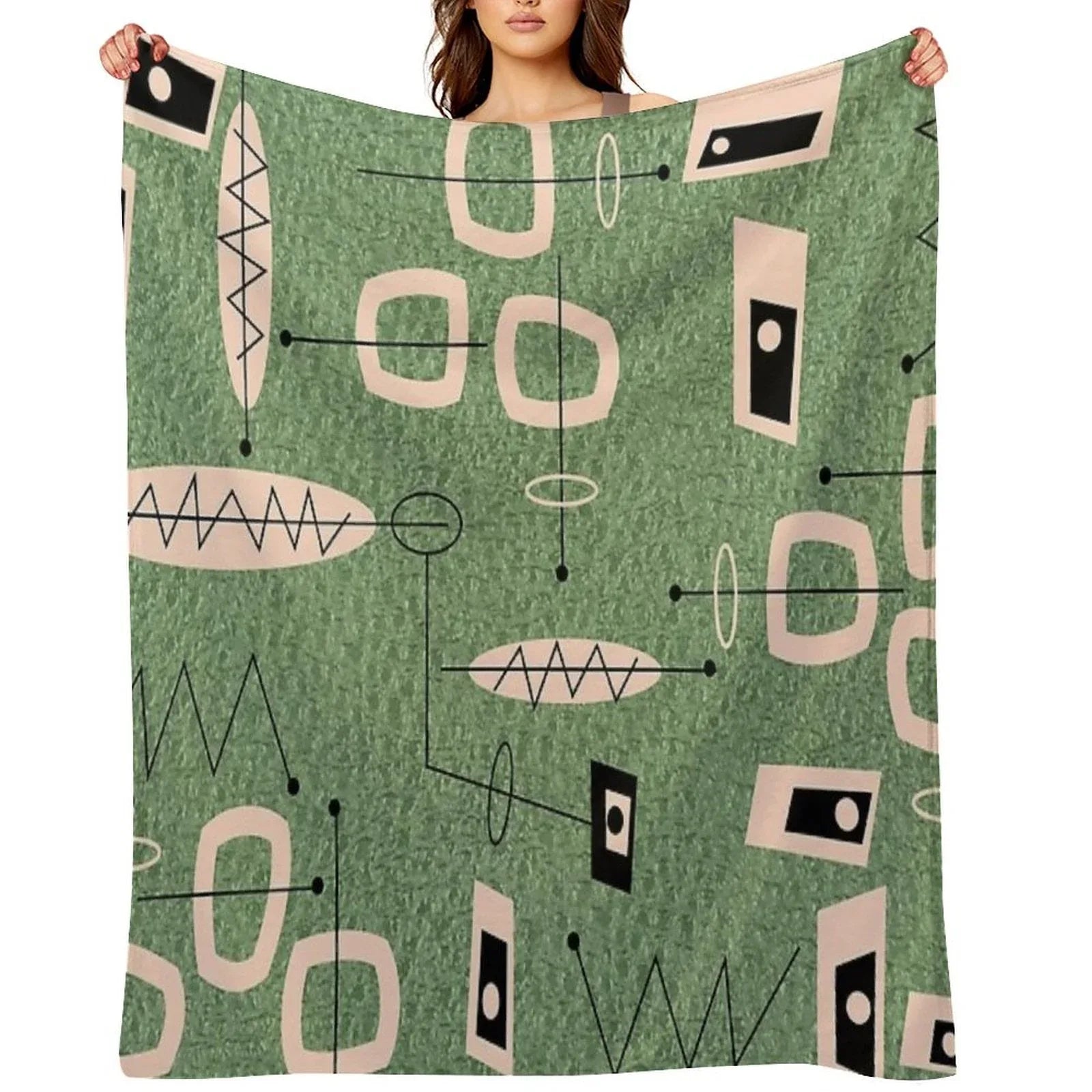 Mid-Century Modern Green Abstract Throw Blanket