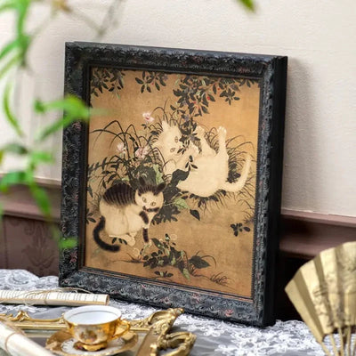 Vintage Style  Cat Botanical Framed Wall Art
