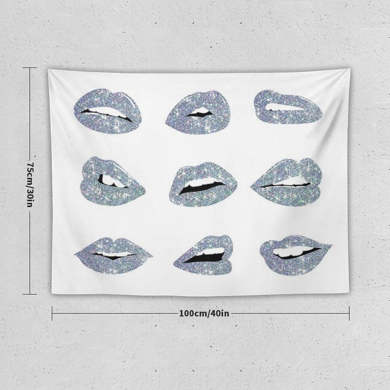 Kiss Kiss Faux Glitter Lips Tapestry