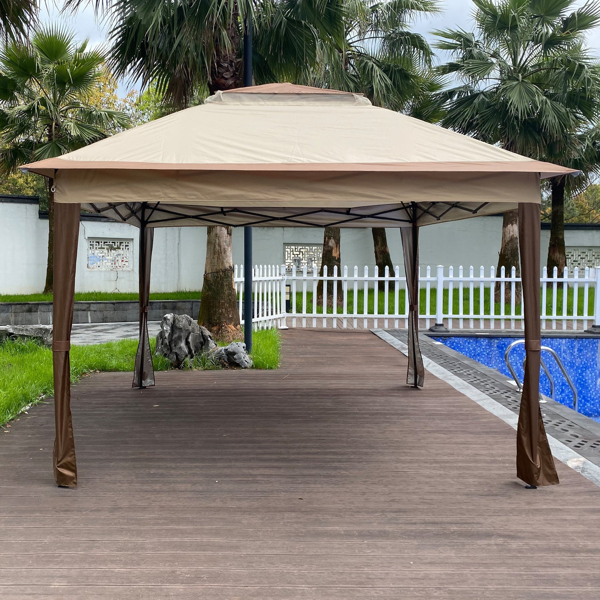 Outdoor Pop-Up Gazebo Canopy 11 x 11 ft (132 x 132 inch) with 2-Tier Soft Top and Removable Zipper Netting - Coffee Metal