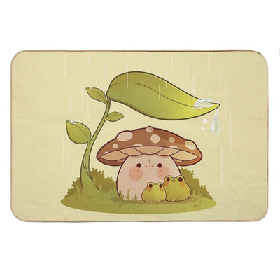 Cute Mushroom And Frogs in The Rain Bath Mat