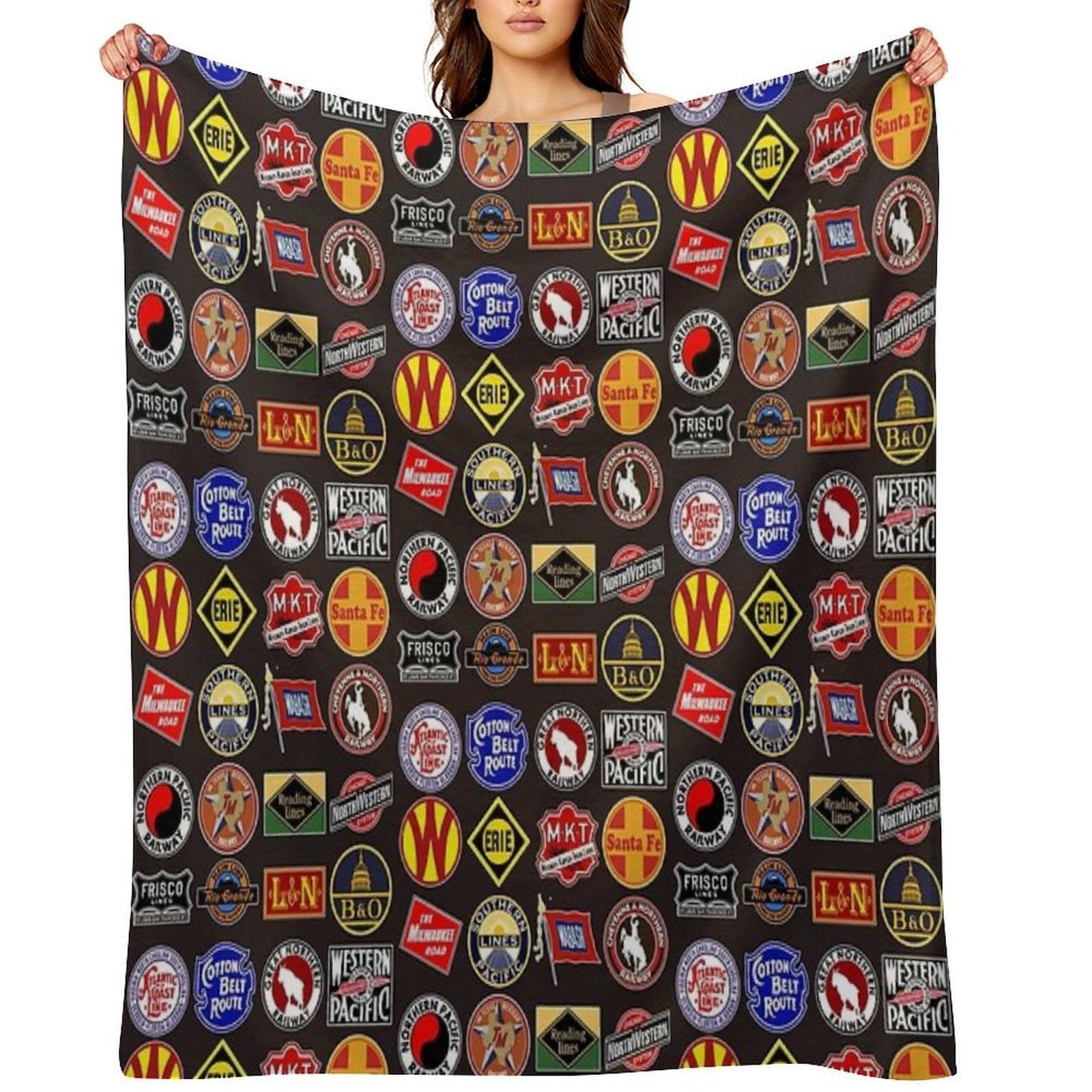 Vintage Defunct Railroad Railway Logos - Trains Hobby Throw Blanket