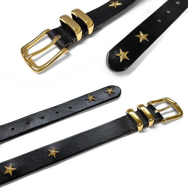 Punk Belt Gold Star Conchos Genuine Leather Casual Dress Belt