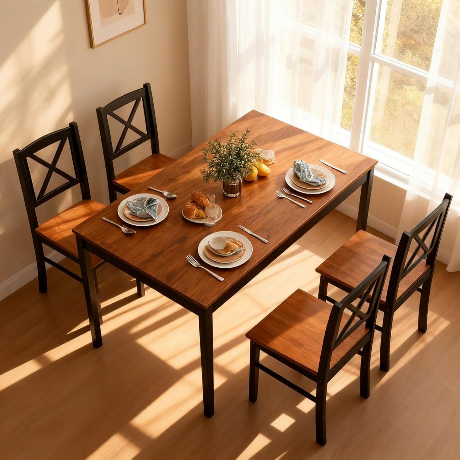 Executive Solid Rubber Wood Space Saving Dining Set