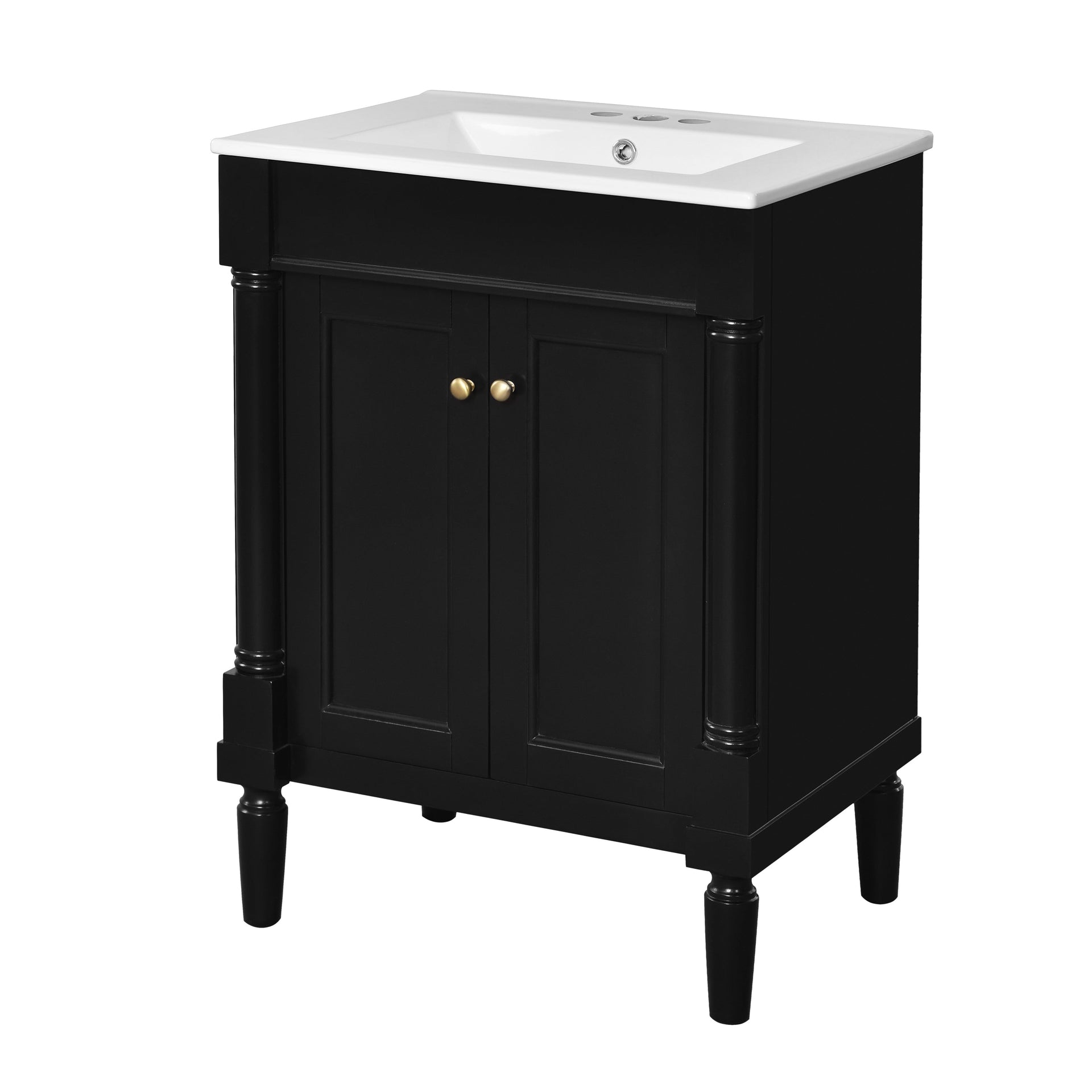 Modern Bathroom Vanity with Top Sink and 2-Tier Large Storage Shelves Cabinet