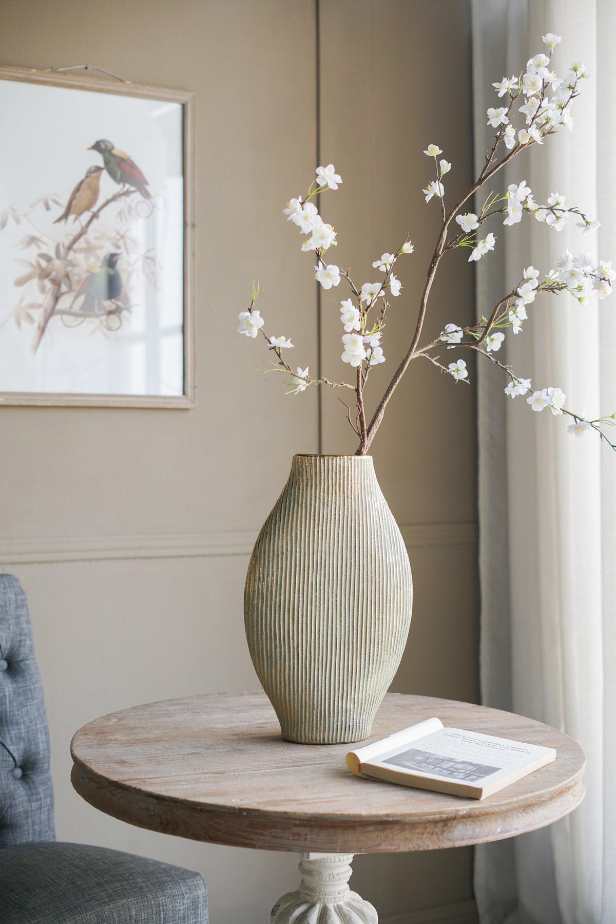 Gold Ribbed Ceramic Floor Vase