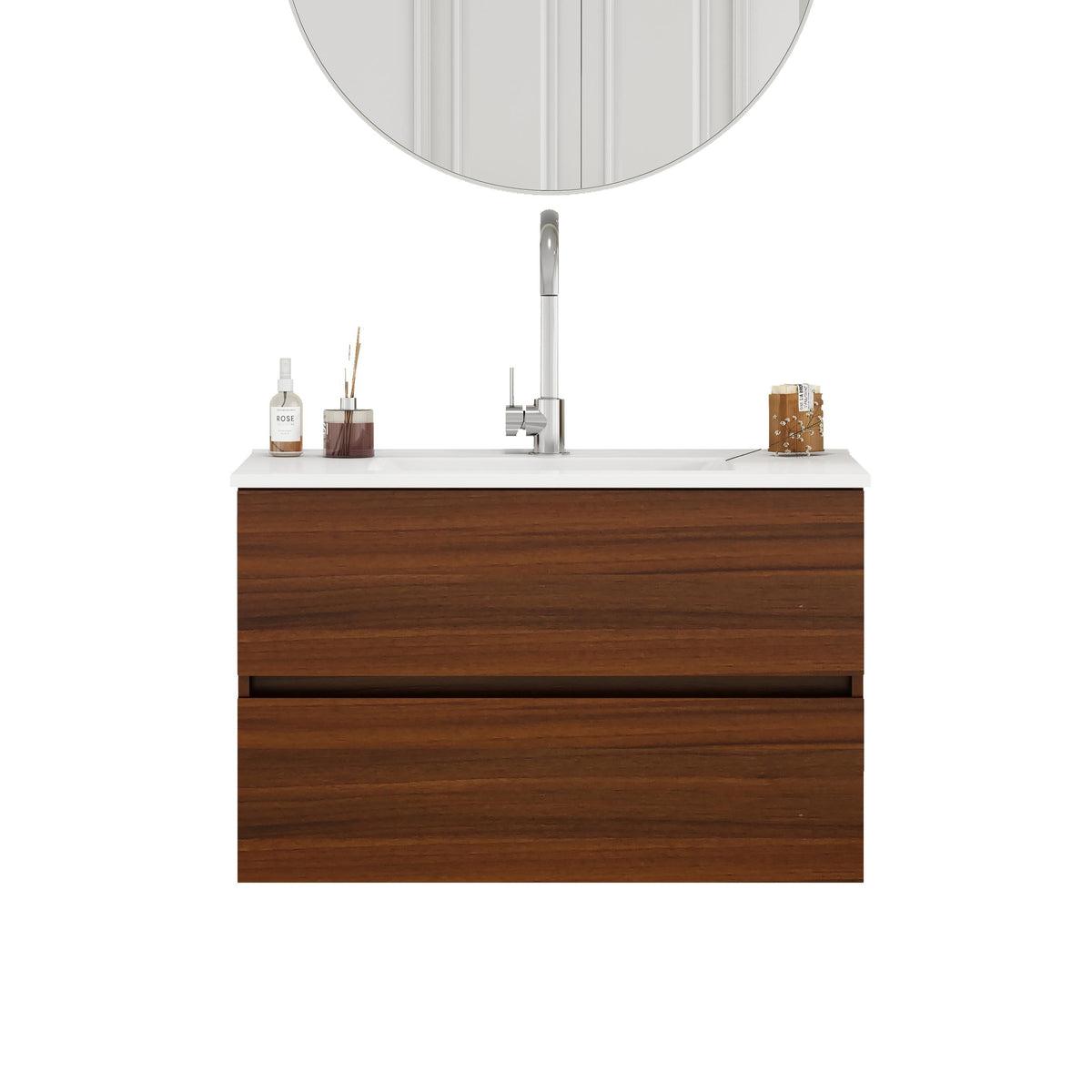 32-Inch Wall-Mounted Bathroom Vanity with Double Drawers