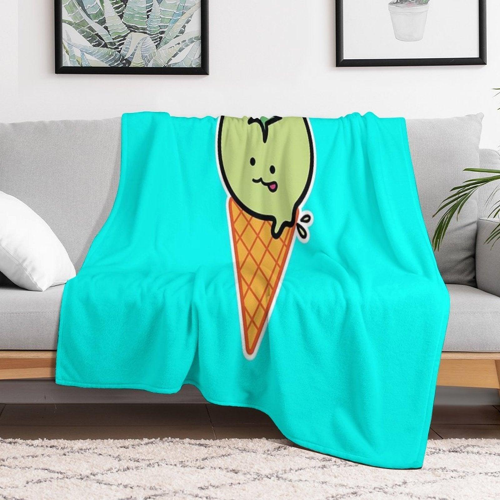Kawaii Green Tomato Mascot No. 4 Throw Blanket