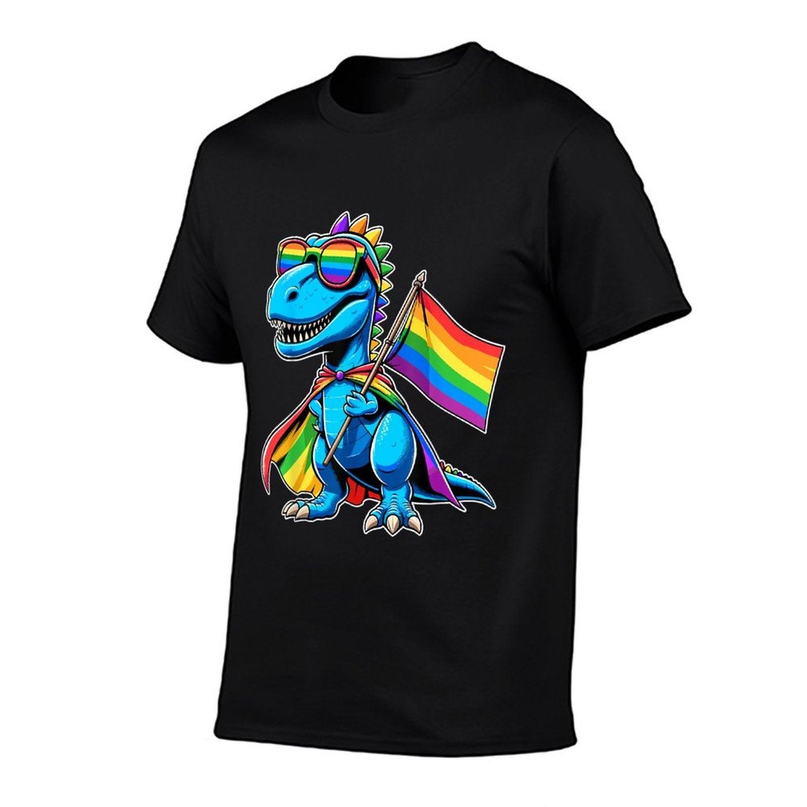 Dinosaur Gay Pride LGBT Rainbow  High-quality Stitching T-Shirt