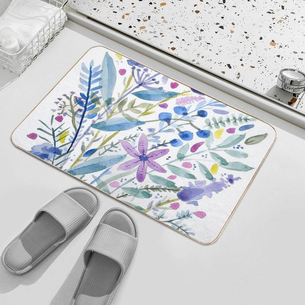 Flowers in Blue And Purple  Easy To Clean Bath Mat