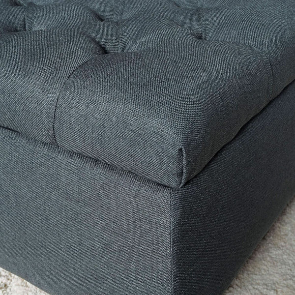 Dark Grey Tufted Fabric Storage Ottoman 17.5 In Depth