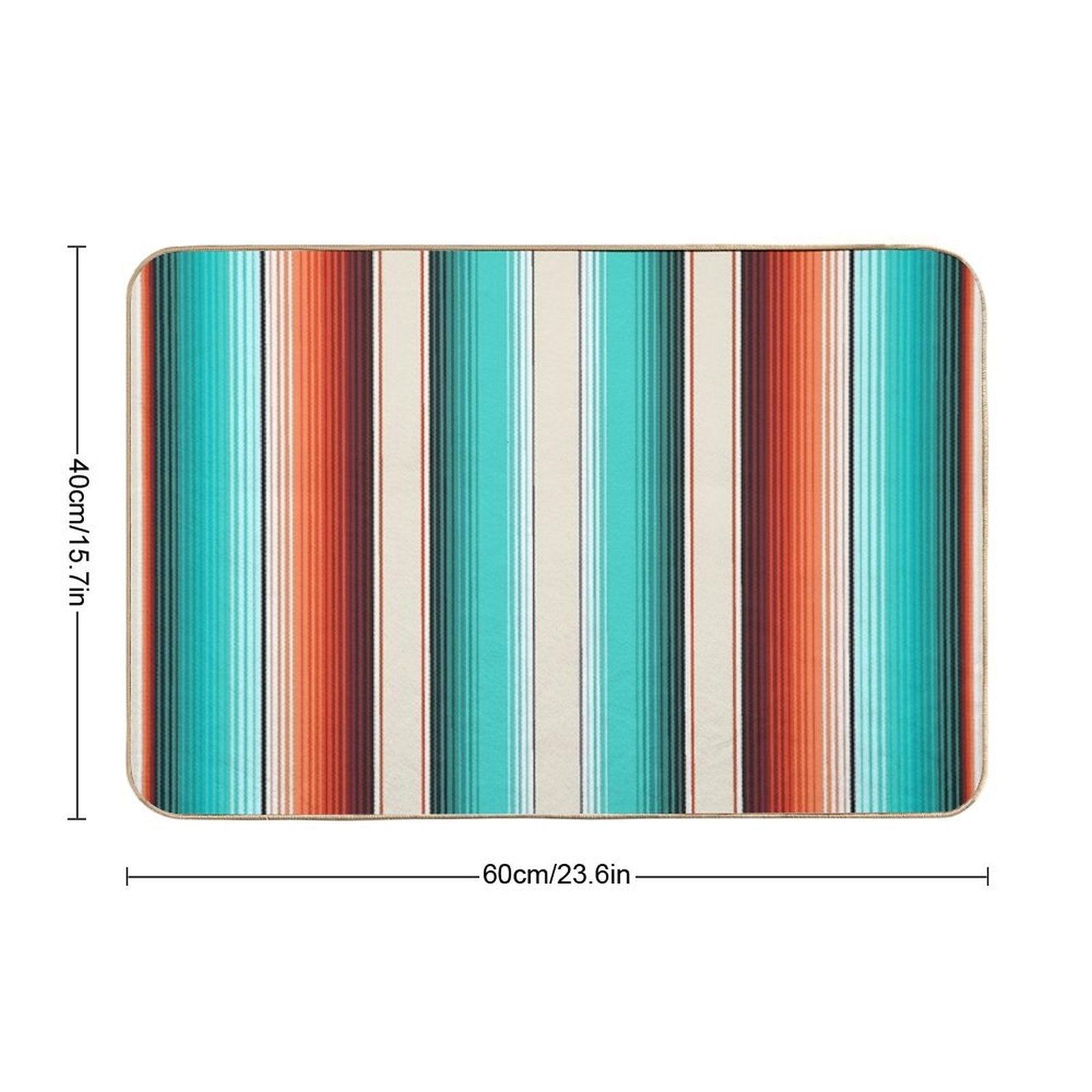 Navajo White, Turquoise And Burnt Orange Southwest Serape Blanket Stripes Bath Mat