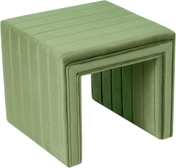 Green Velvety Tufted Ottoman Footstool 18.5 Inches