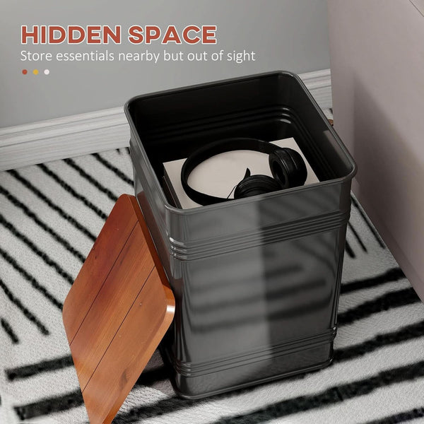 Industrial Black Storage Ottoman With Removable Lid