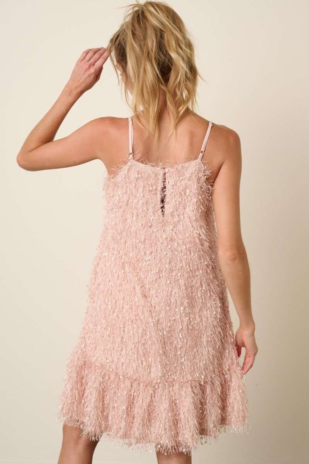 Feather Ruffle Hem Mini Cami Dress For Women – Ruffled Mini Dress, Cami Dress, Flatterting, Feather Detail Dress, Playful Mini Dress, Warm Weather Dress