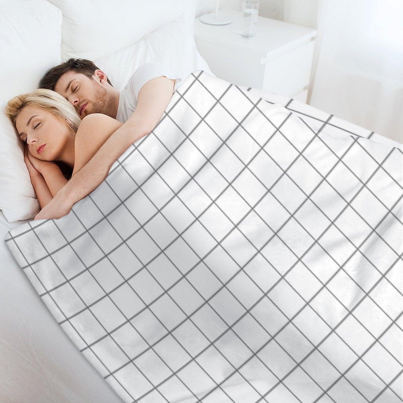 Grid White Gray Throw Blanket